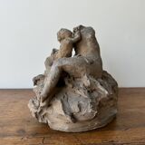 Plâtre d'atelier par Ch. Filleul enfant enlacé à une femme dénudée, XXe