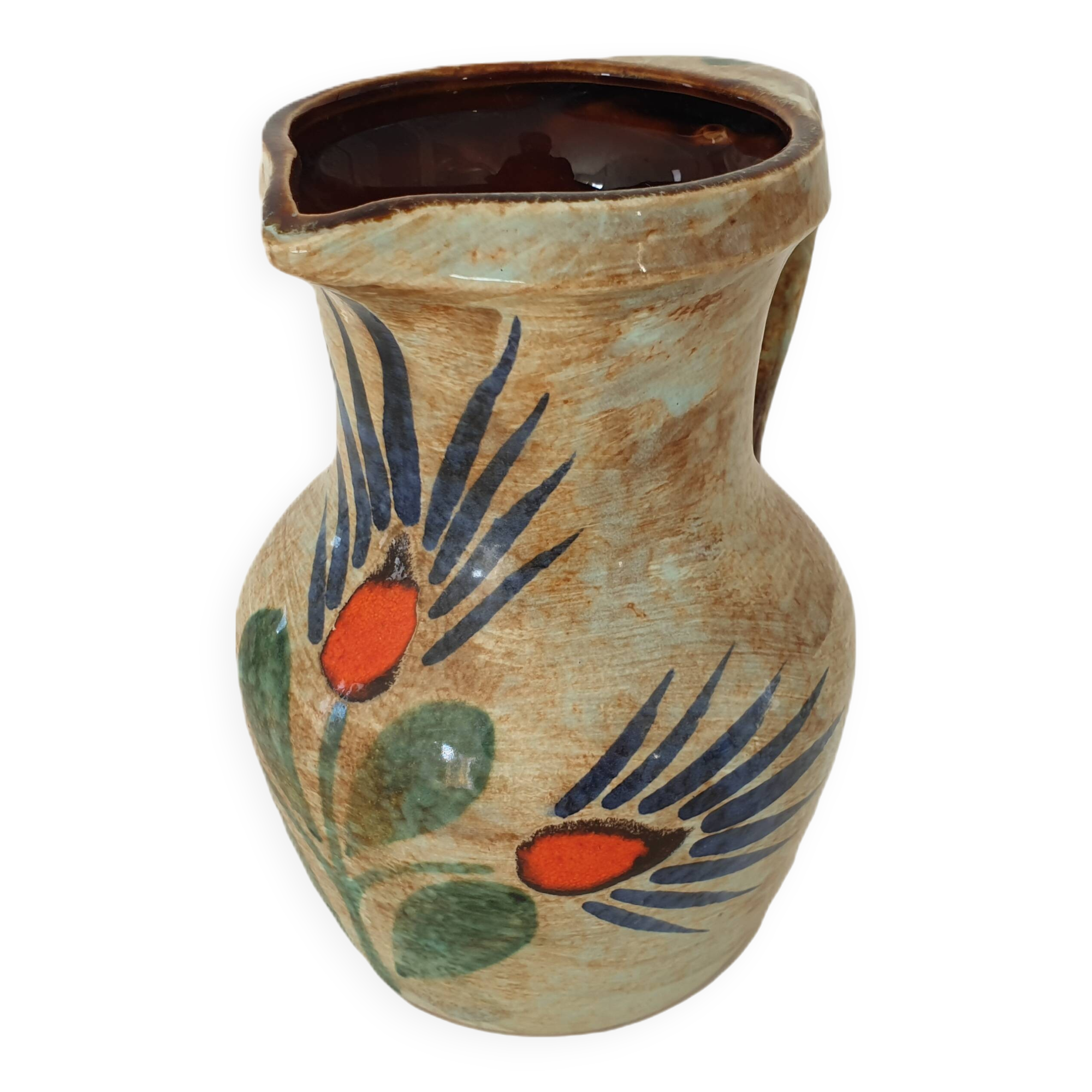 Ceramic pitcher with floral motif signed Saint Clément