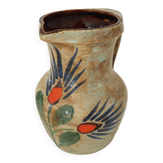 Ceramic pitcher with floral motif signed Saint Clément