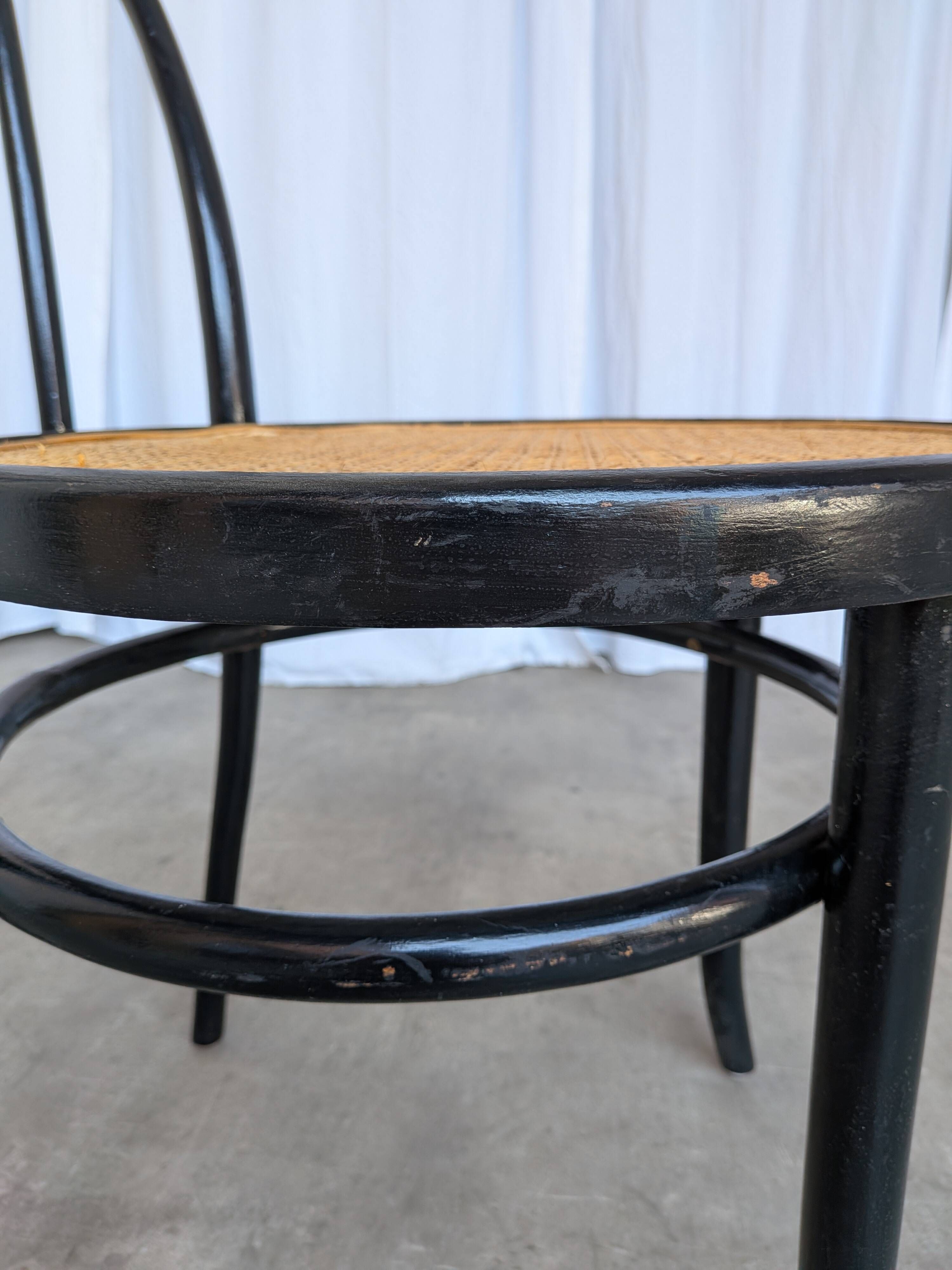 Mid-Century Thonet Style Dining Chair / Black Bentwood & Cane Seat Vintage