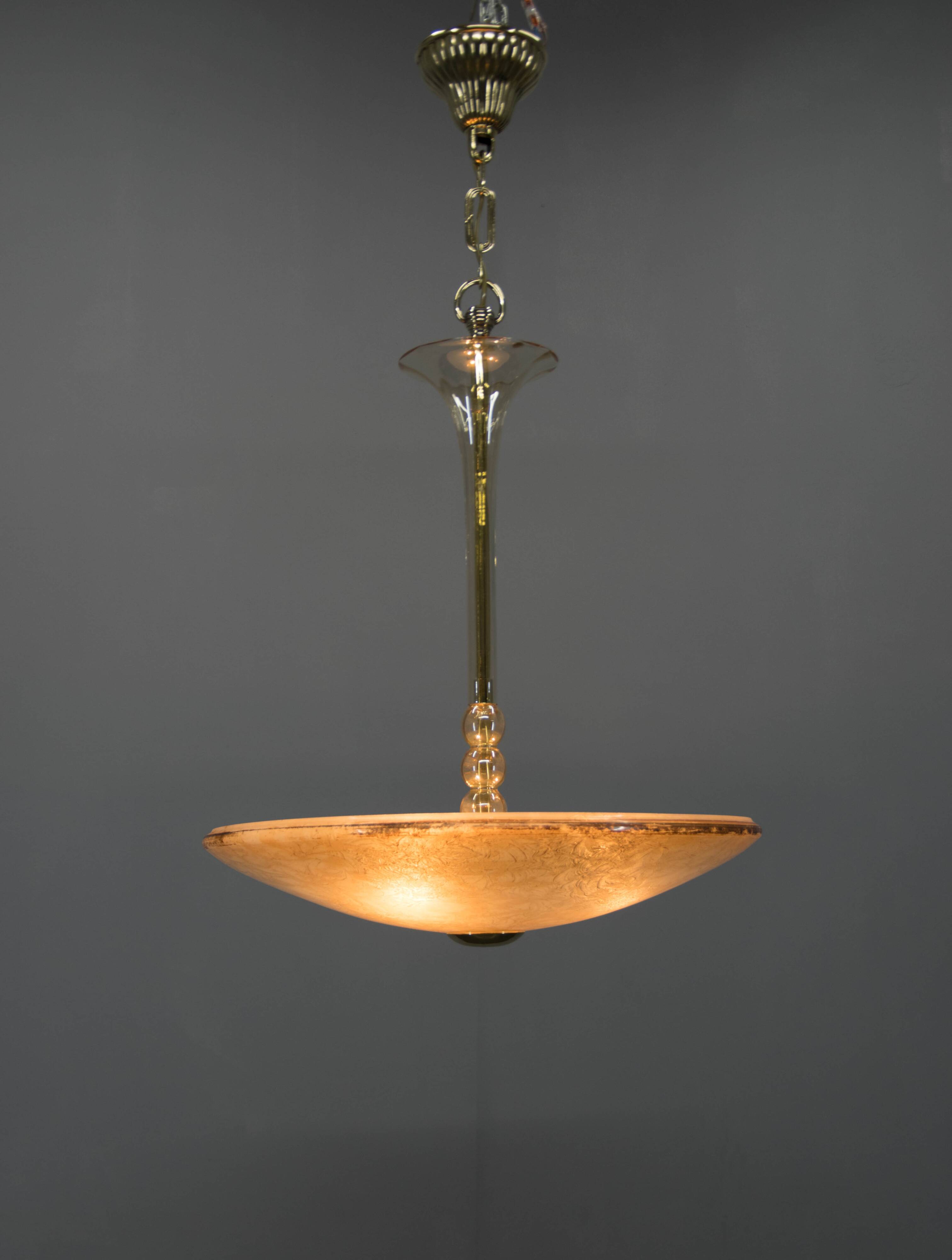 Art Deco Glass Chandelier, Kamenicky Senov, 1930s