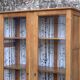 Solid raw oak school glass cabinet 1950