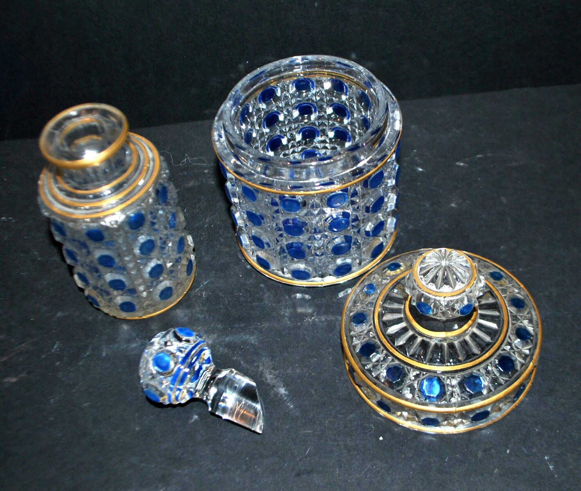 Baccarat bottle and box, antique diamond gemstones in moulded crystal, signed.