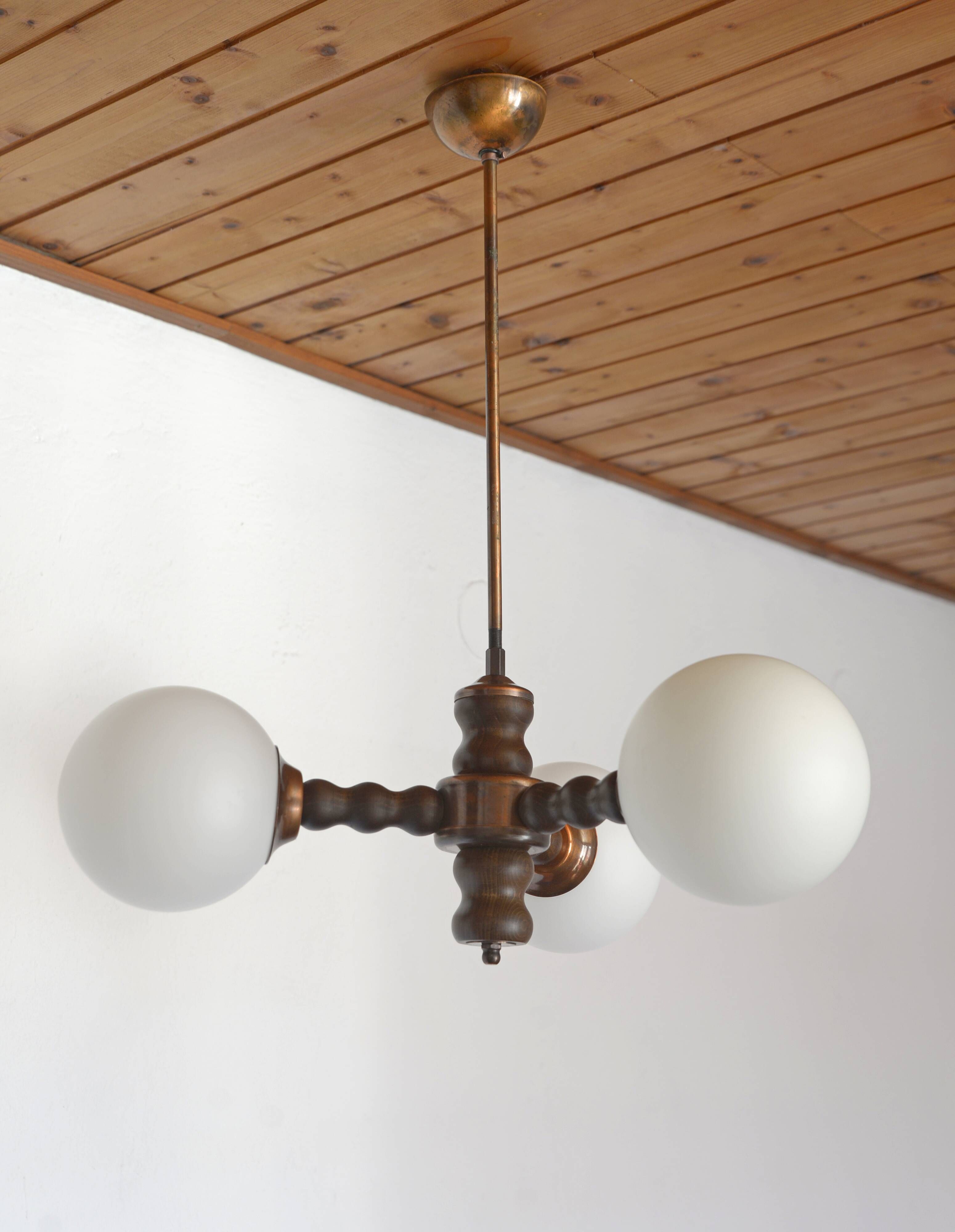 Wooden Sputnik Chandelier Vintage Pendant Lamp Rustic Hanging Light 1970's