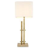 Pair of modern table lamps, vintage brass finish, travertine base.