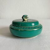 Vintage green ceramic round box from the 1950s