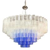Grand lustre en verre de Murano "Tronchi" transparent et bleu de style Venini