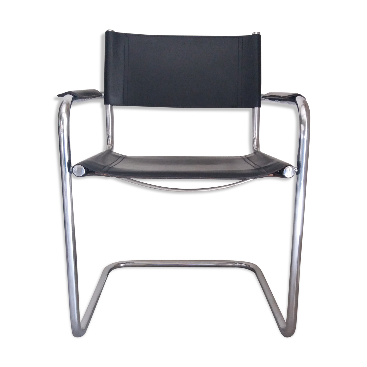 Fauteuil en inox et cuir