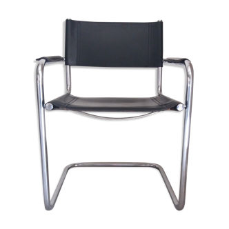 Stainless steel and leather armchair