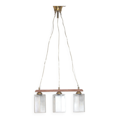 Suspension en teck, laiton et verre, Danemark, années 1970