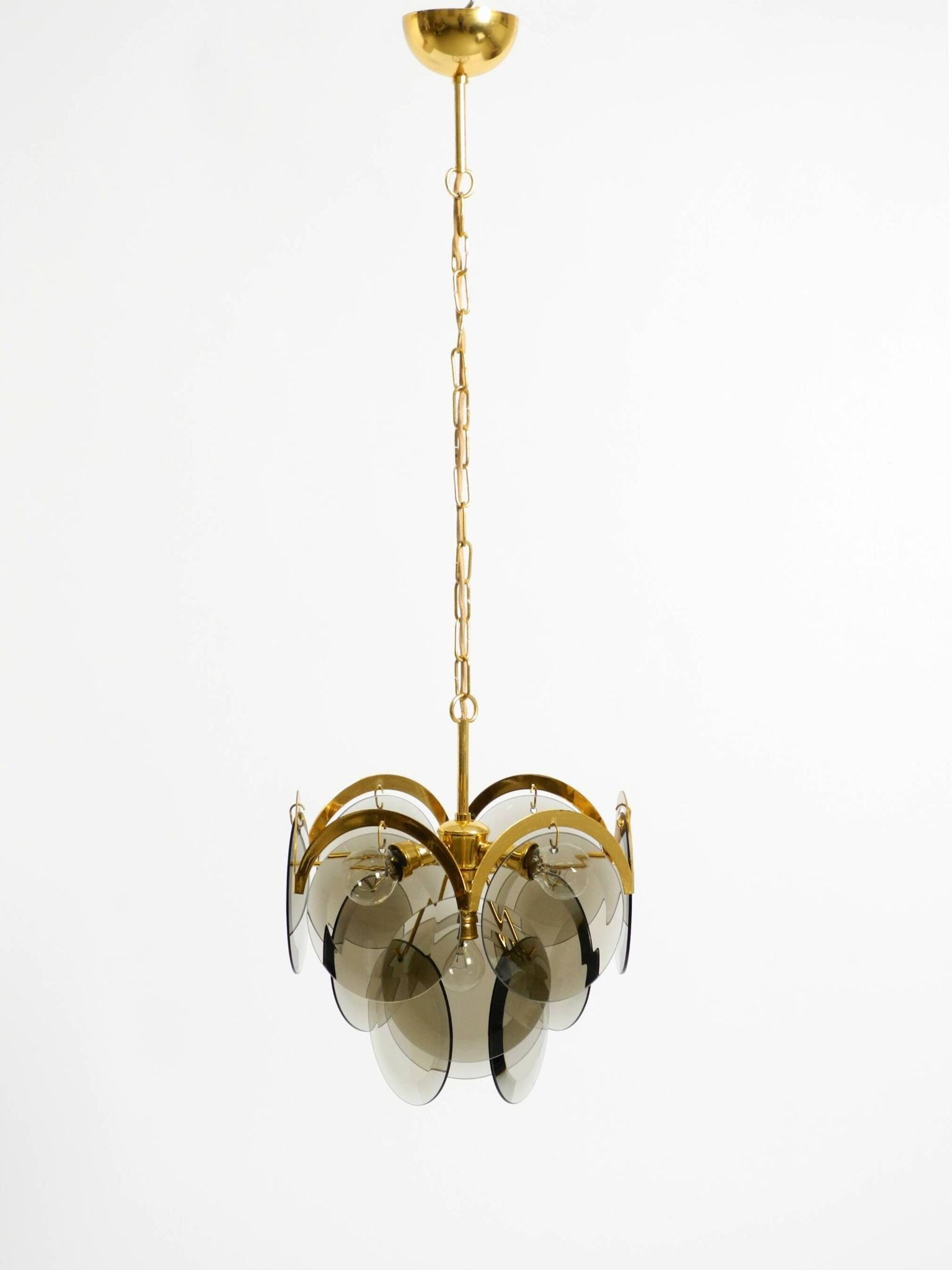 60s large brass ceiling chandelier with large round glass plates