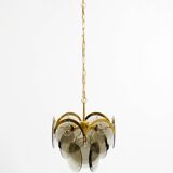 60s large brass ceiling chandelier with large round glass plates