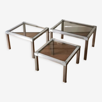 Set de 3 tables basses gigognes en inox 1970