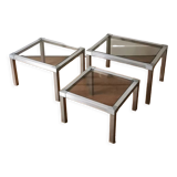 Set of 3 nesting stainless steel coffee tables 1970