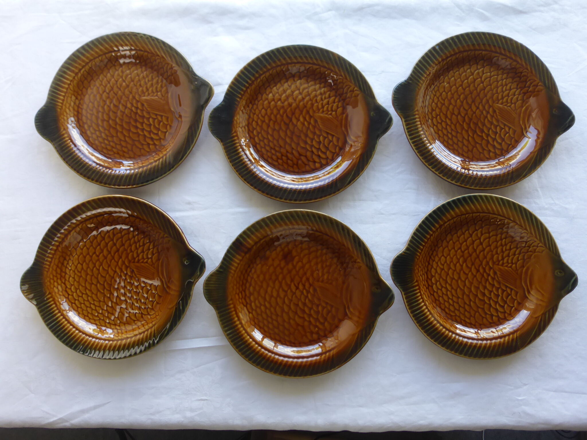 6 assiettes à poisson en faïence de Sarreguemines