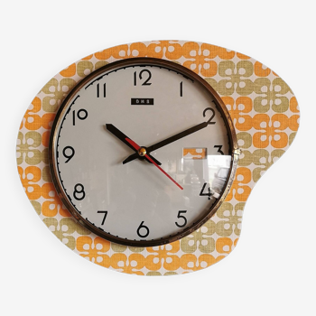Vintage formica clock silent asymmetrical wall pendulum "DMS green orange"