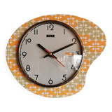 Vintage formica clock silent asymmetrical wall pendulum "DMS green orange"
