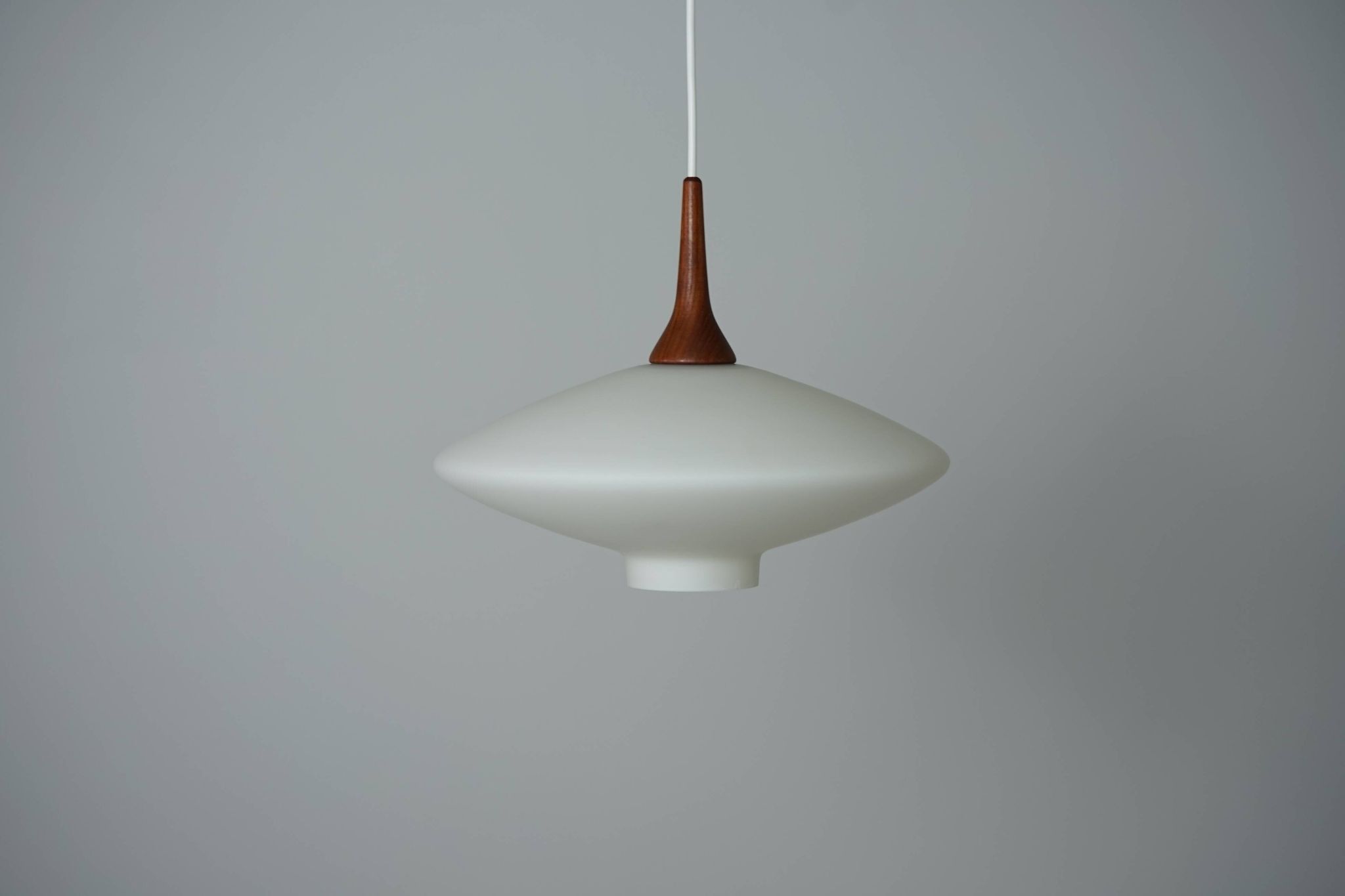 Danish Vintage UFO Lamp in Opal Glass and Teak 1960s