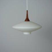 Danish Vintage UFO Lamp in Opal Glass and Teak 1960s