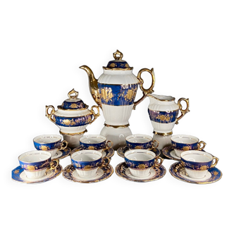 Beautiful vintage porcelain tea and cake set for 8, made by CIM Spain, 24K Gold, Excellent condition