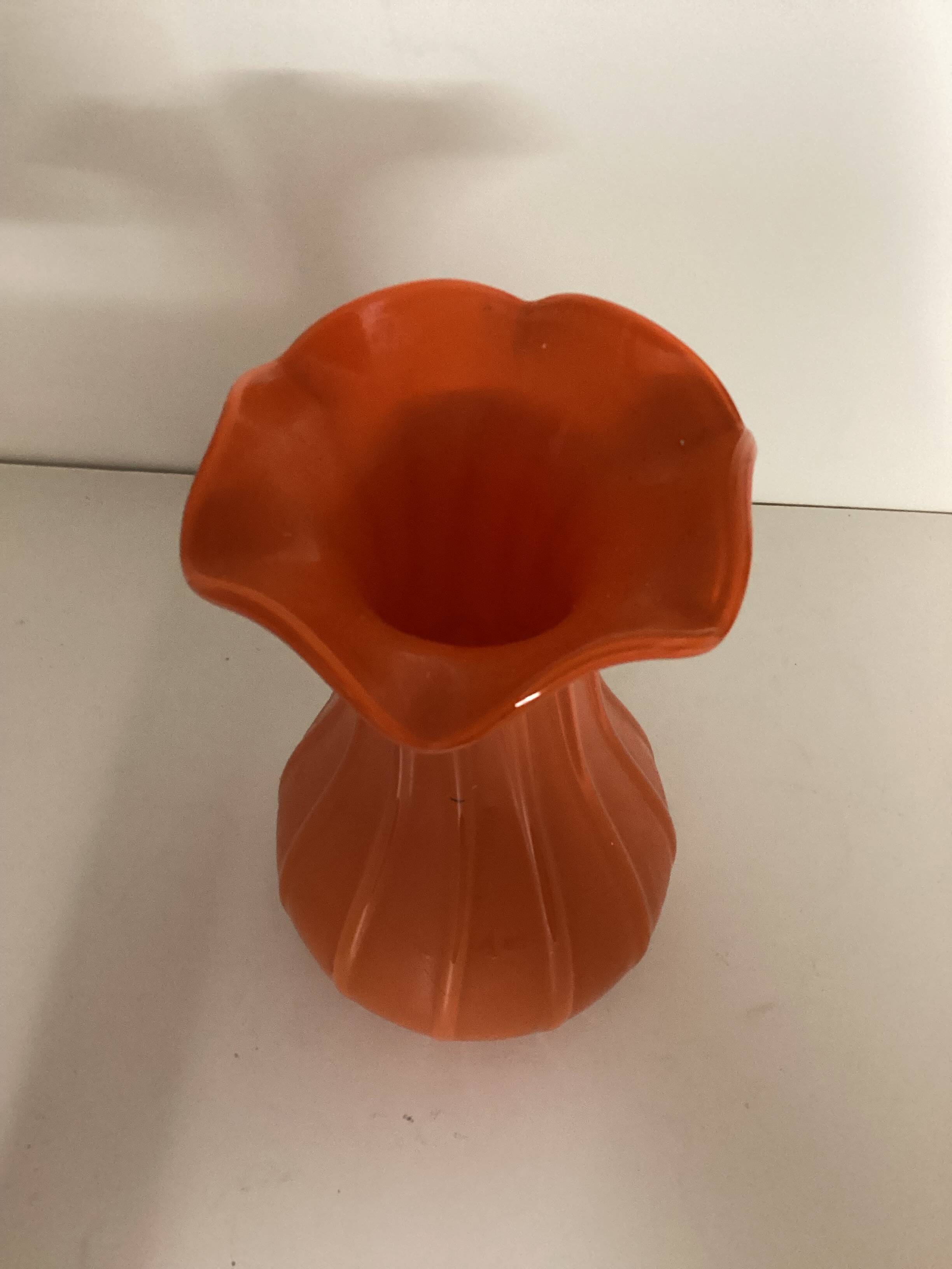 Orange blown glass vase, vintage 70s