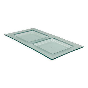 Vintage glass serving tray with two compartments