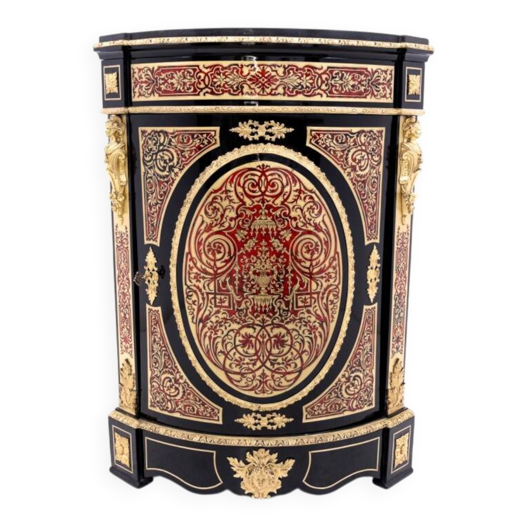 Antique corner chest of drawers in the Boulle style, France, mid-19th century. After renovation.