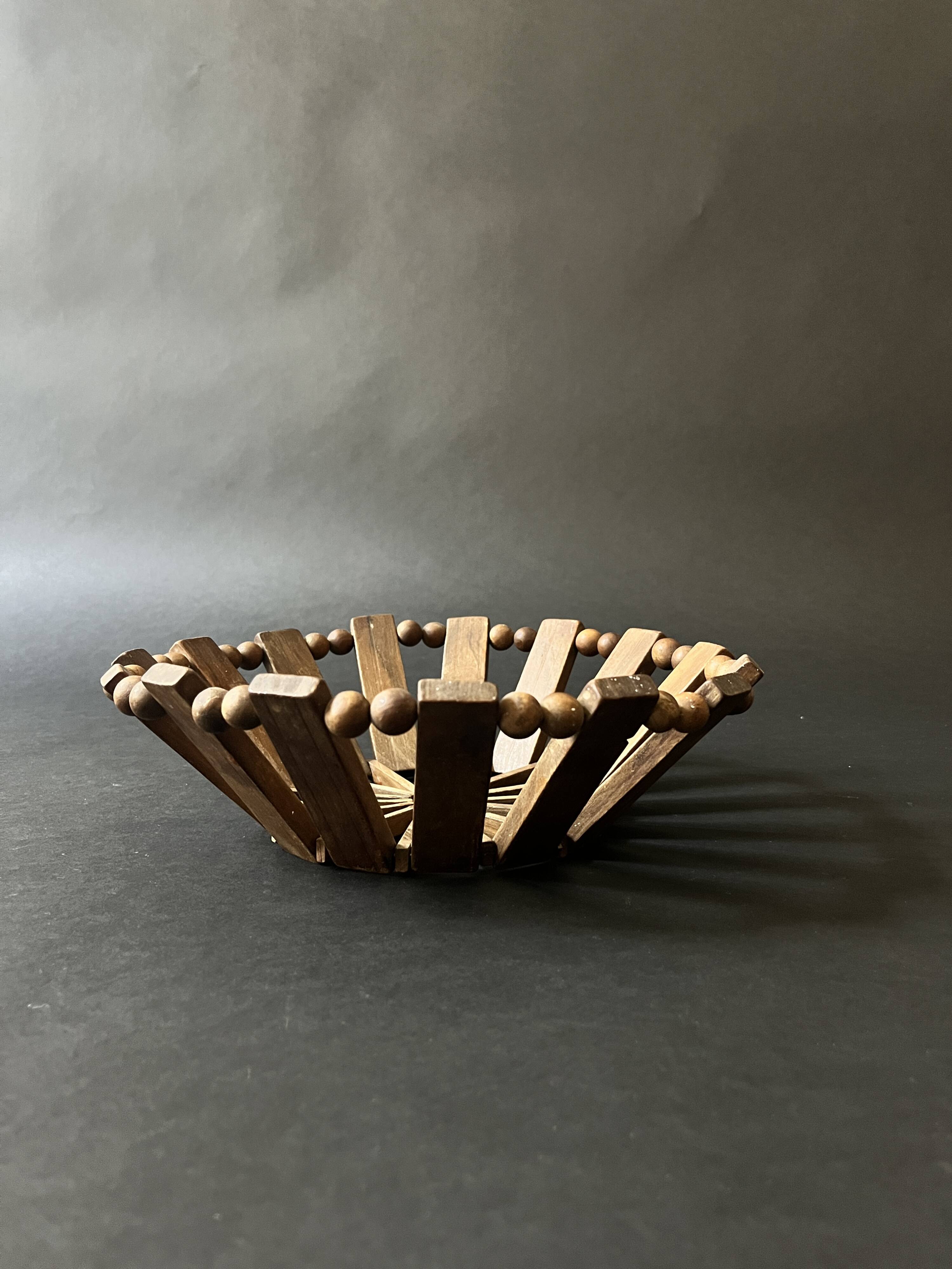 Olive wood and wooden bead fruit basket, France 1970