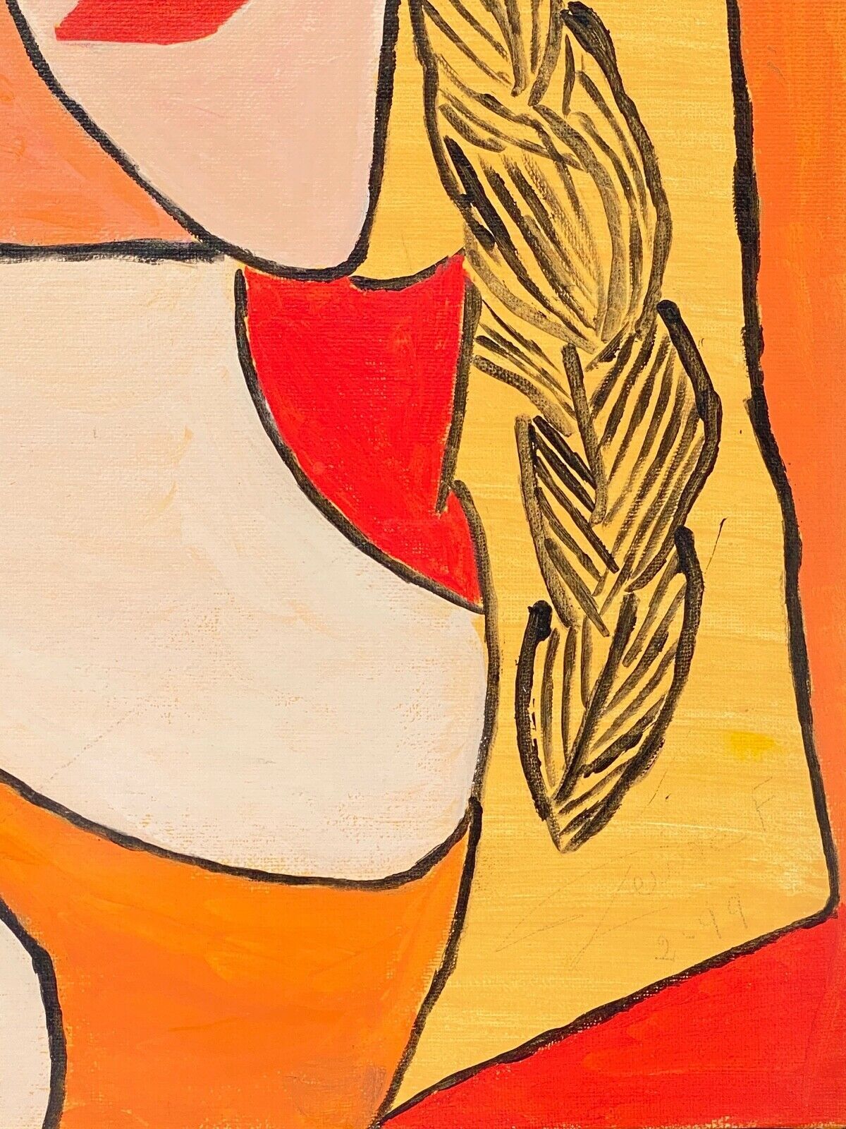 Oil on cardboard by denise fortin figurative composition ma geisha 1999