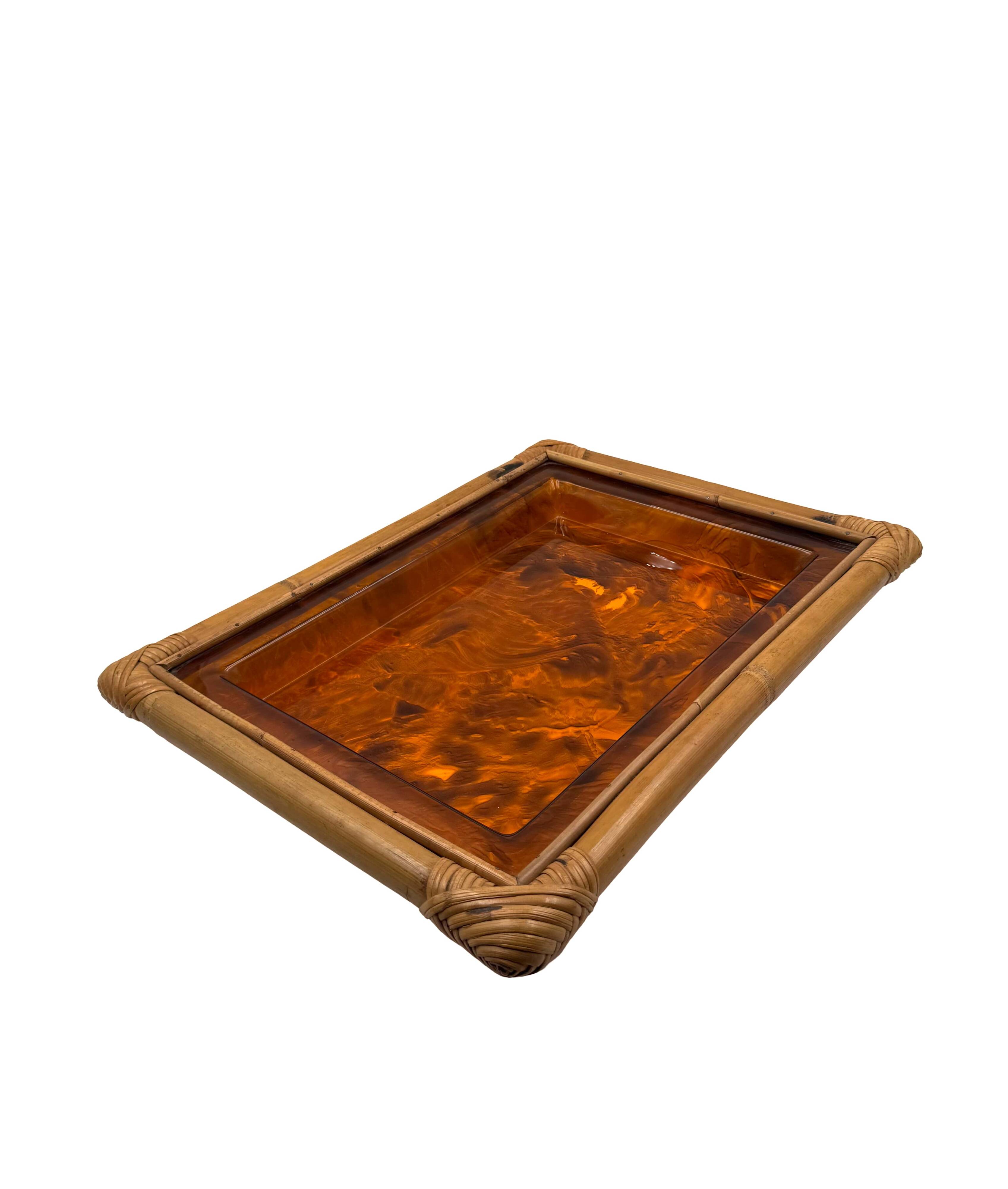 Hollywood regency bamboo tray, Italy 1970s