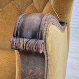 1960s, Danish relax armchair, yellow-honning furniture velour, oak wood.