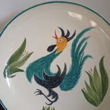 Plat en faience signe claude smadja "le coq turquoise" peint main 1996