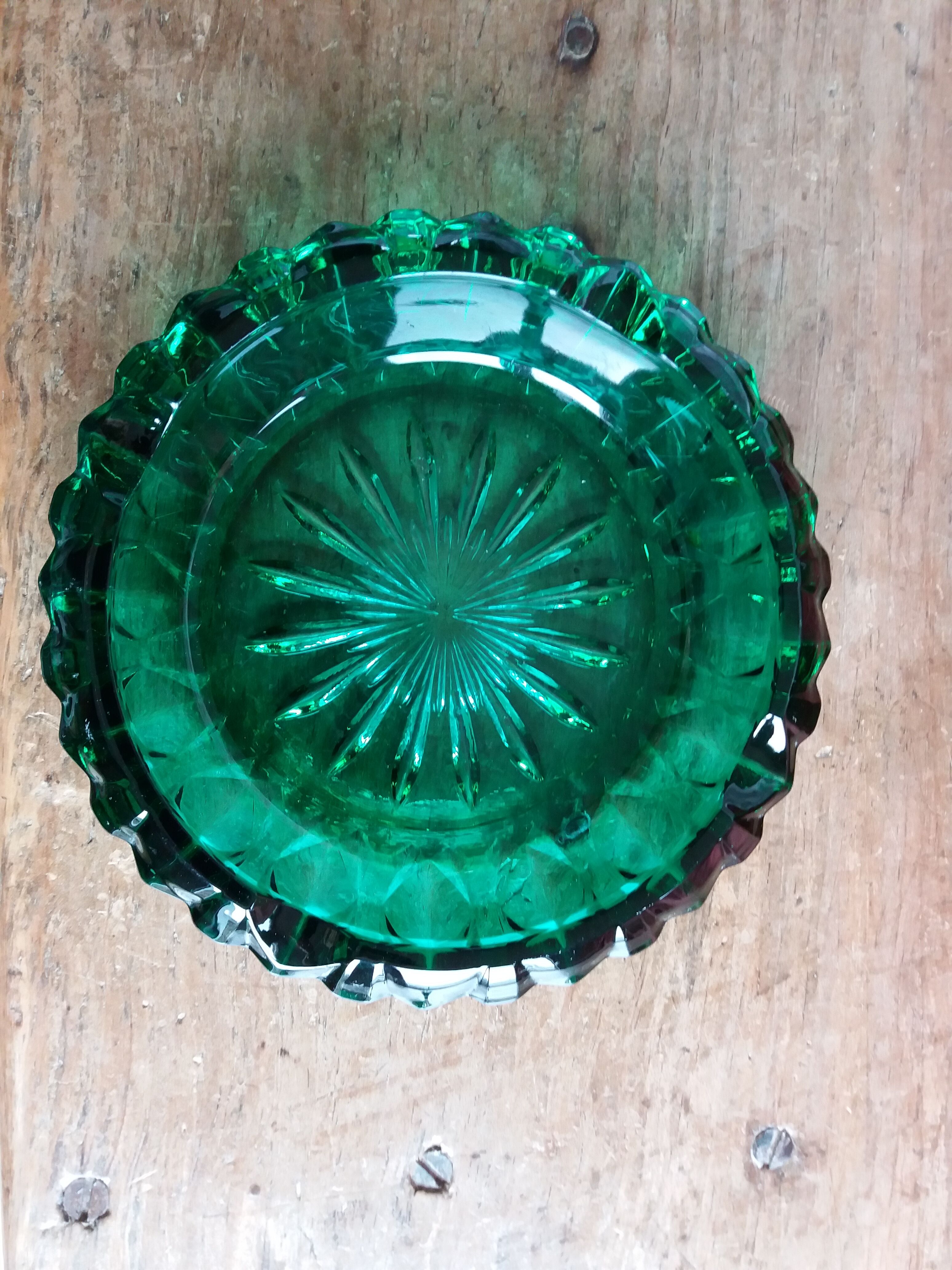 Green glass ashtray