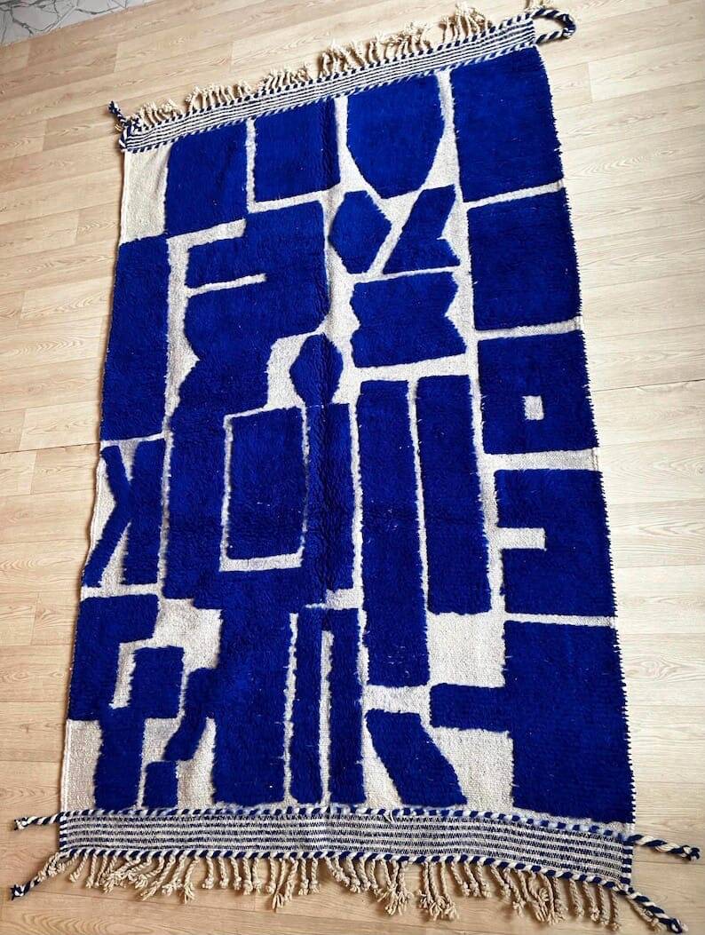 Handmade traditional Berber rug 2/3 m blue