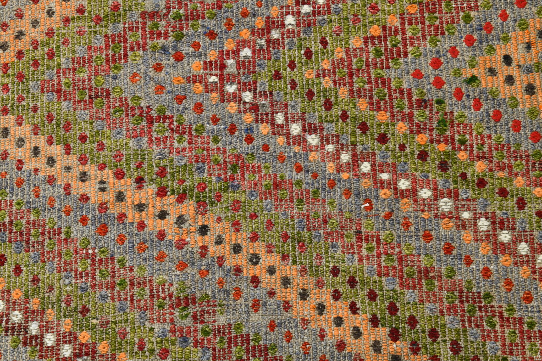 Tapis Kilim vintage vert et orange 7x9, 203x263 cm