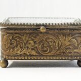Antique jewelry box Napoleon III in brass and beveled glass