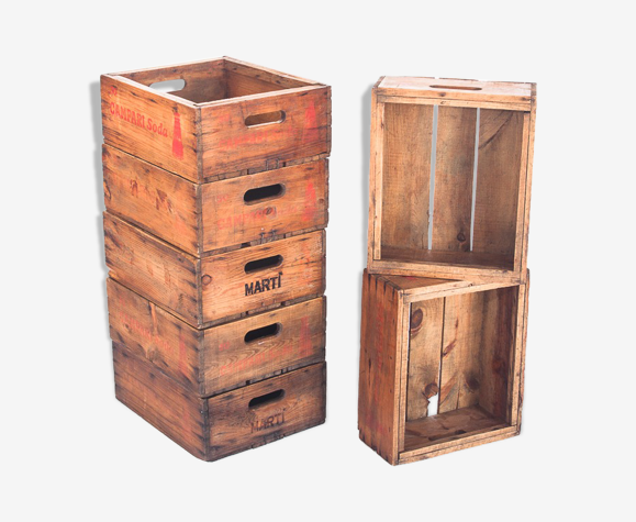 Lot de 7 boîtes vintage "Campari" en bois, Espagne 1940