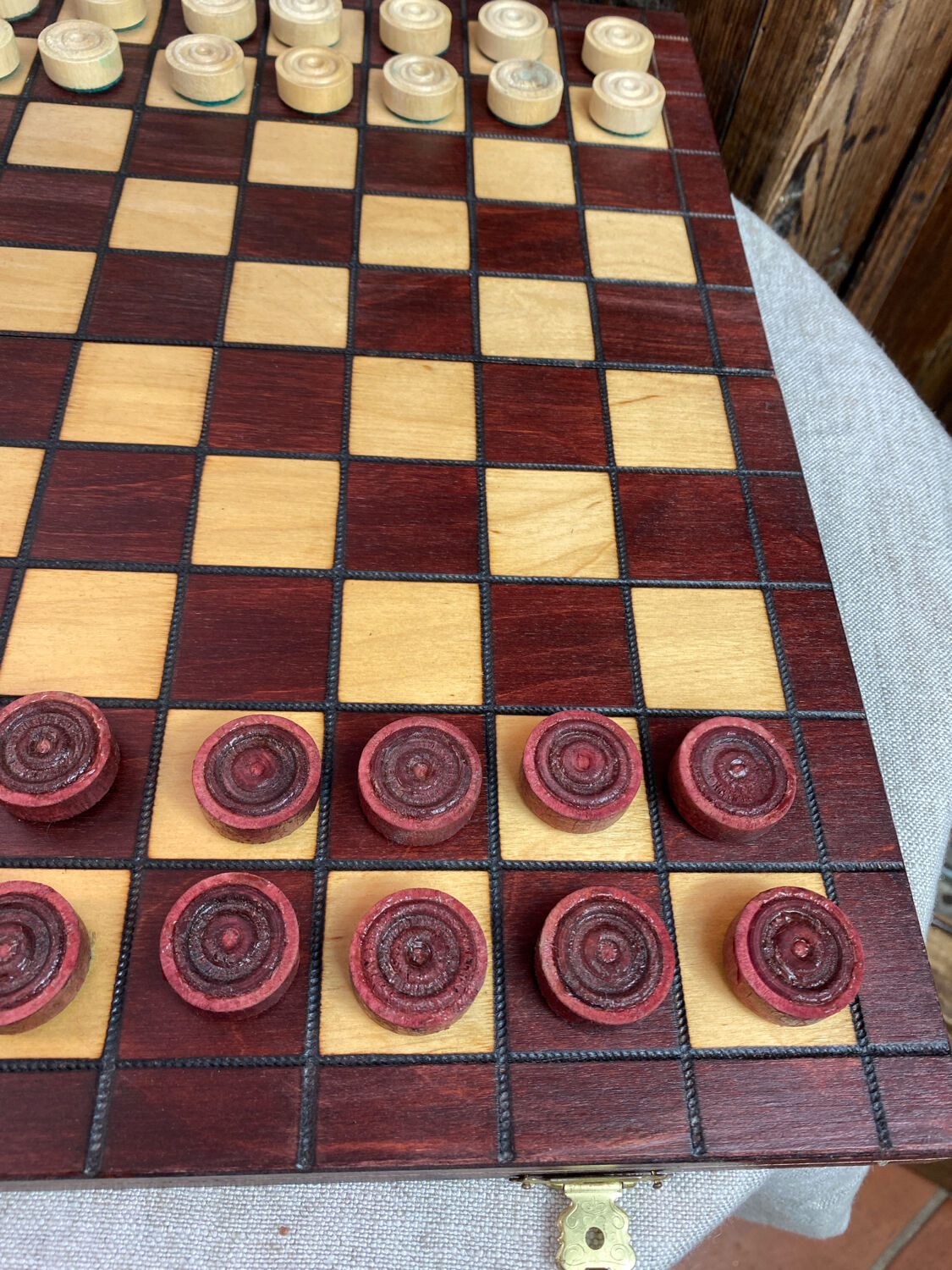 Wooden checkers game