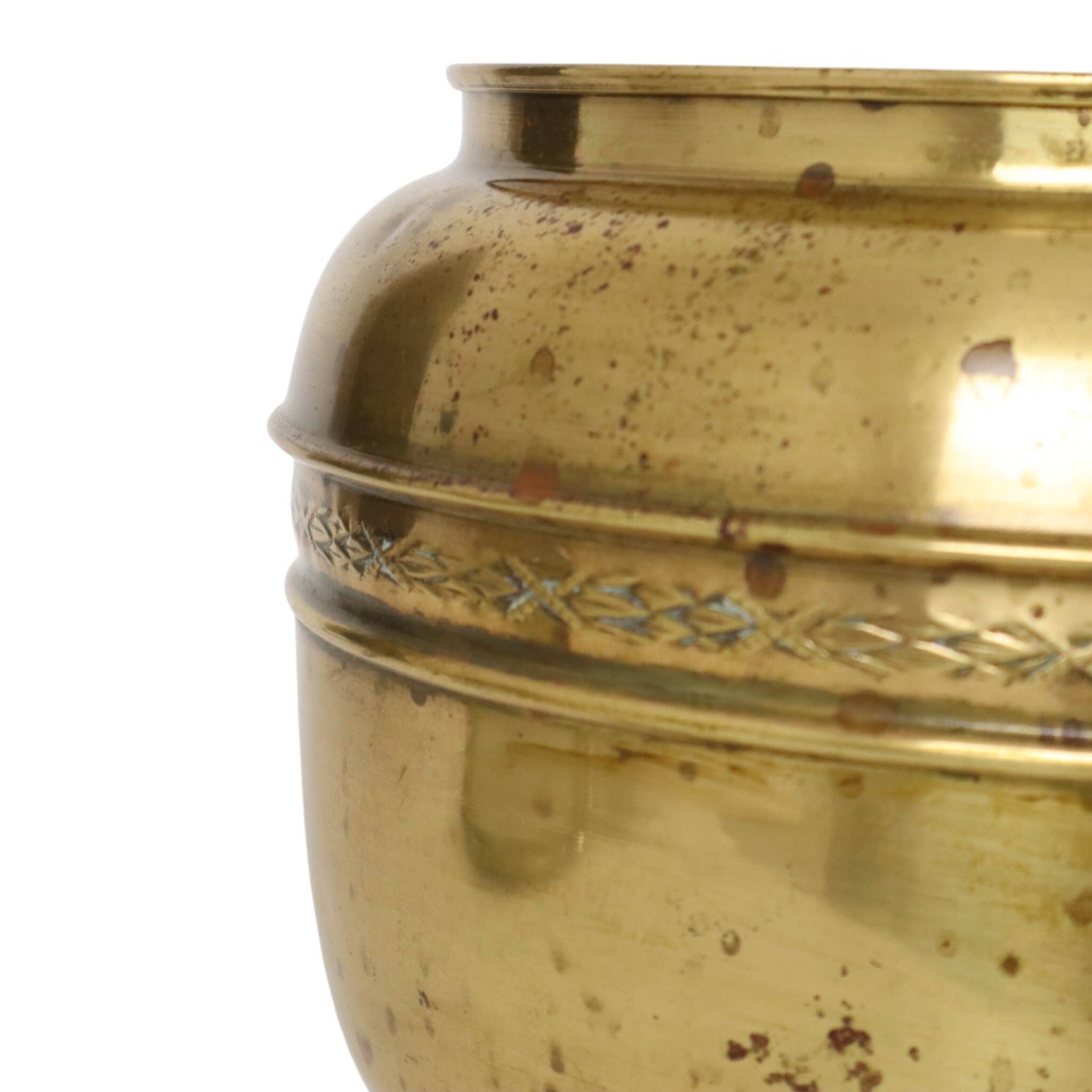 Large French Brass Repoussé Cache-pot / Planter, 25 cm