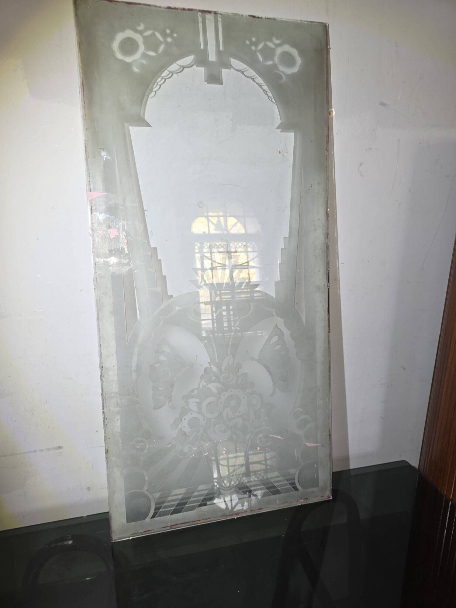Art Deco engraved glass door panel 1930