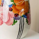 Cream Ceramic Vase by Zeh Scherzer - Hand-Painted Bulbous Mid-Century Floral Stripe, 1970s