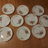 10 dessert plates painted decorated with flowers, insects (all different)