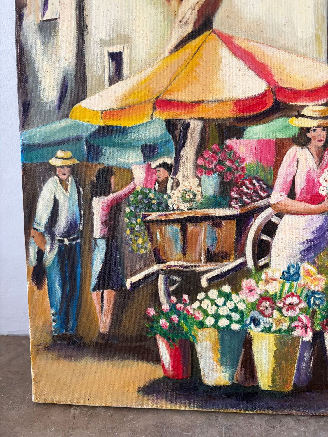 The flower market, oil on canvas signed Luga.