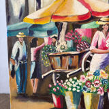 The flower market, oil on canvas signed Luga.