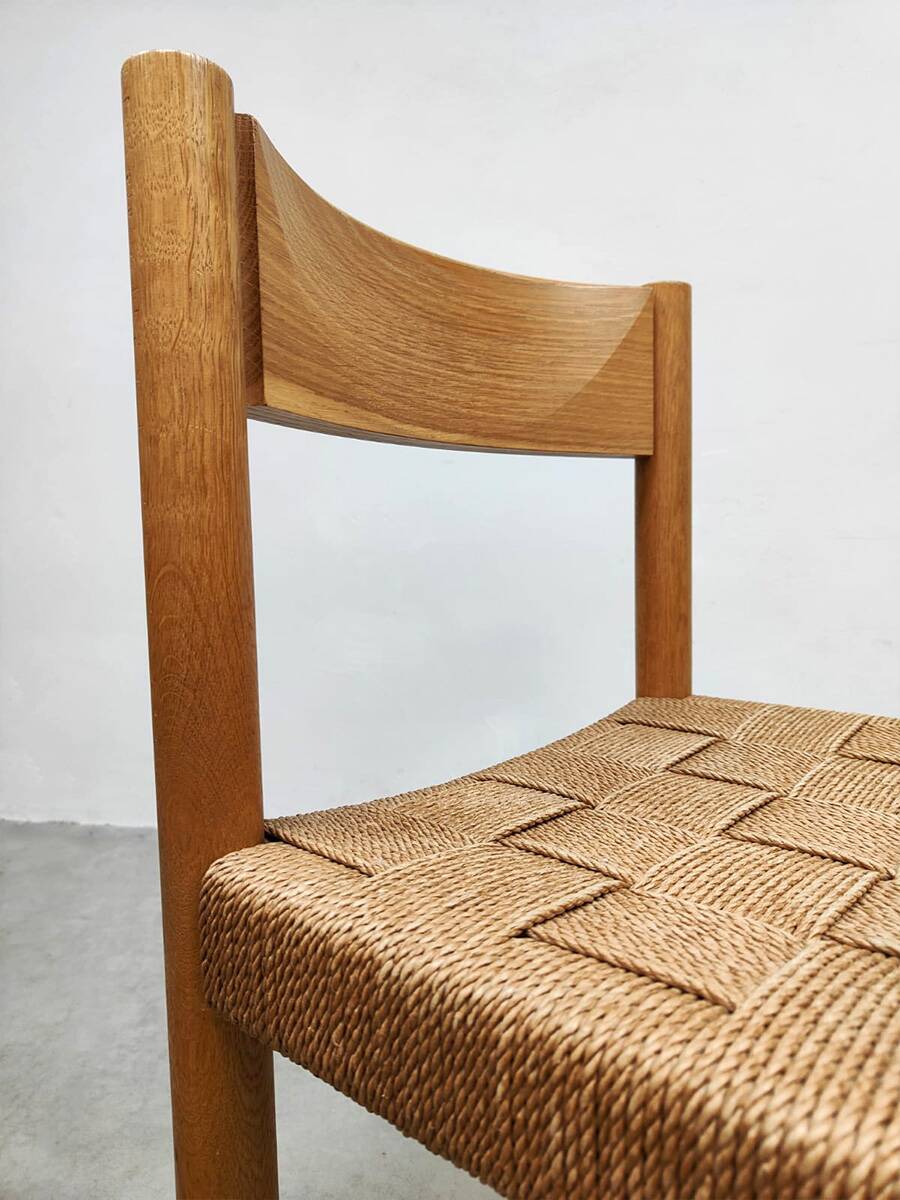 8 vintage rope and oak chairs