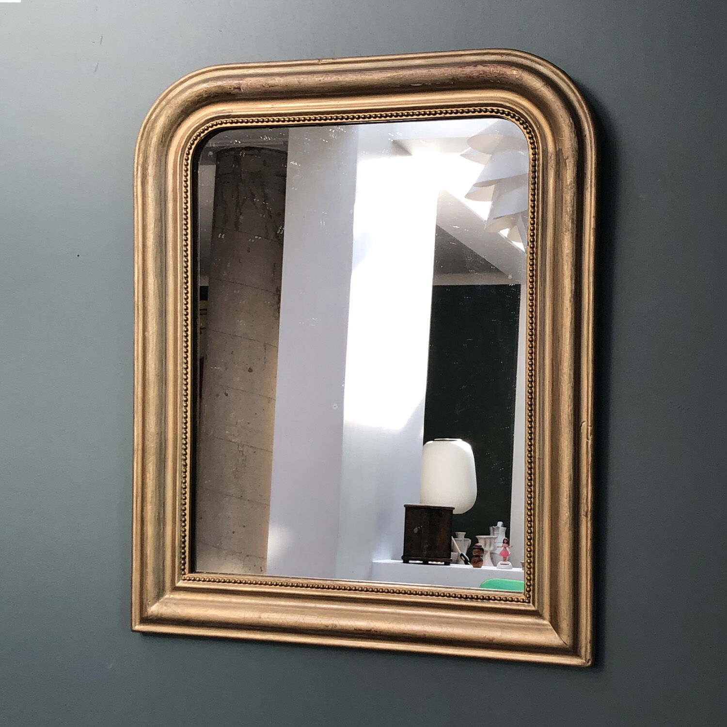 Antique gilded stucco fireplace mirror 52x64cm