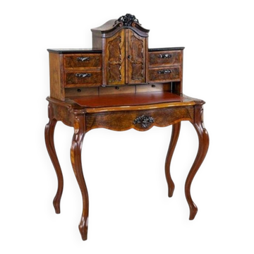 Bureau secrétaire en noyer et placage Louis Philippe antique, 1860