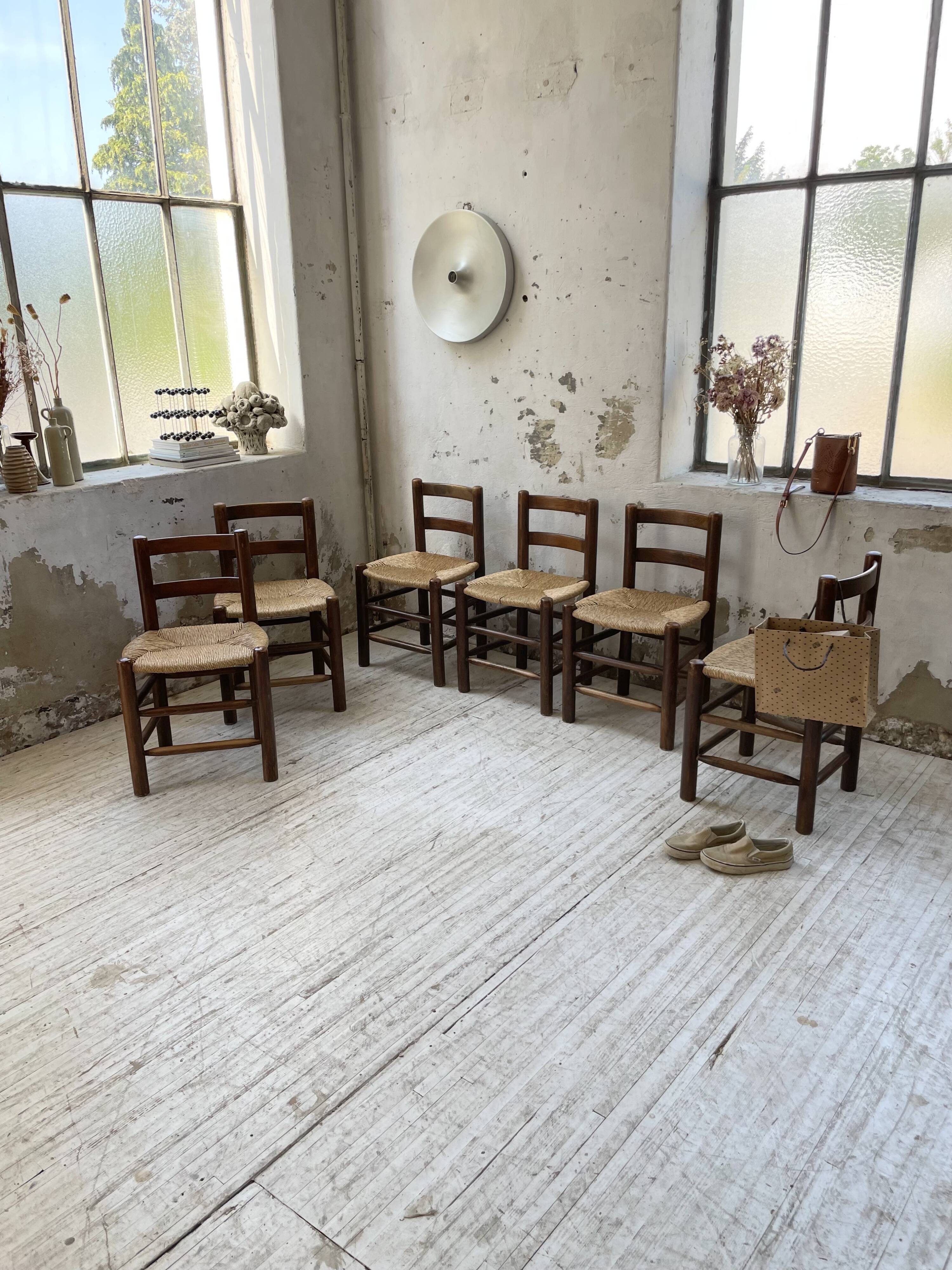 6 straw and oak chairs, mountain furniture