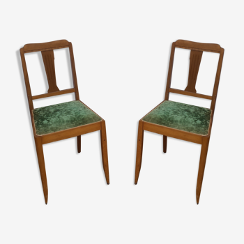 Lot de 2 chaises en bois et velours vert