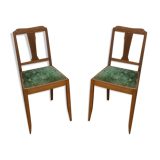 lot of 2 wooden chairs and green velvet